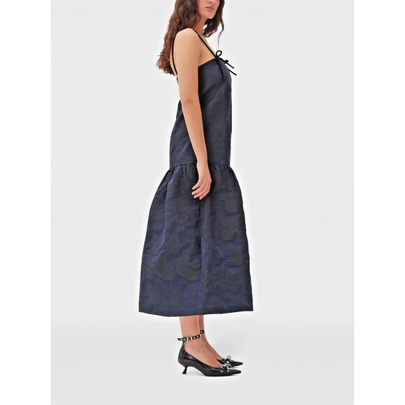 Ganni NEW Women's Navy Midi Dress Jaquard Floral EU 38 Size 6 - Picture 4 of 4